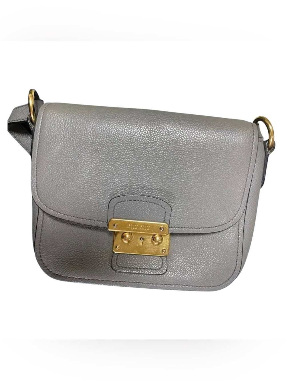 MiuMiu Madras Box Bag Gray Leather Crossbody Bag Gold Lock